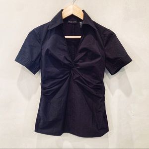 New York & Co. Stretch Black Twist Front Blouse